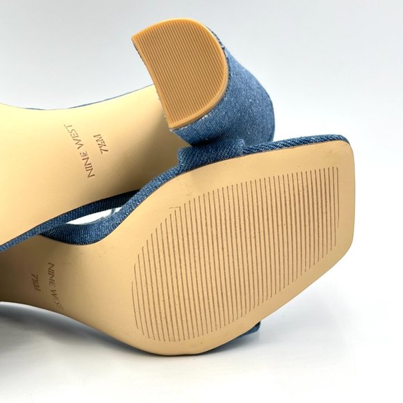 Nine West Womens Size 7.5 Denim Blue Square Toe Block Heels Sandals Shoes 7.5M - Picture 11 of 14